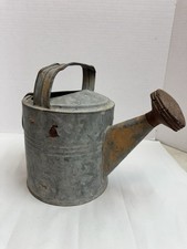 Vtg Galvanized Steel Watering Can Dual Metal Handles Farmhouse Primitive