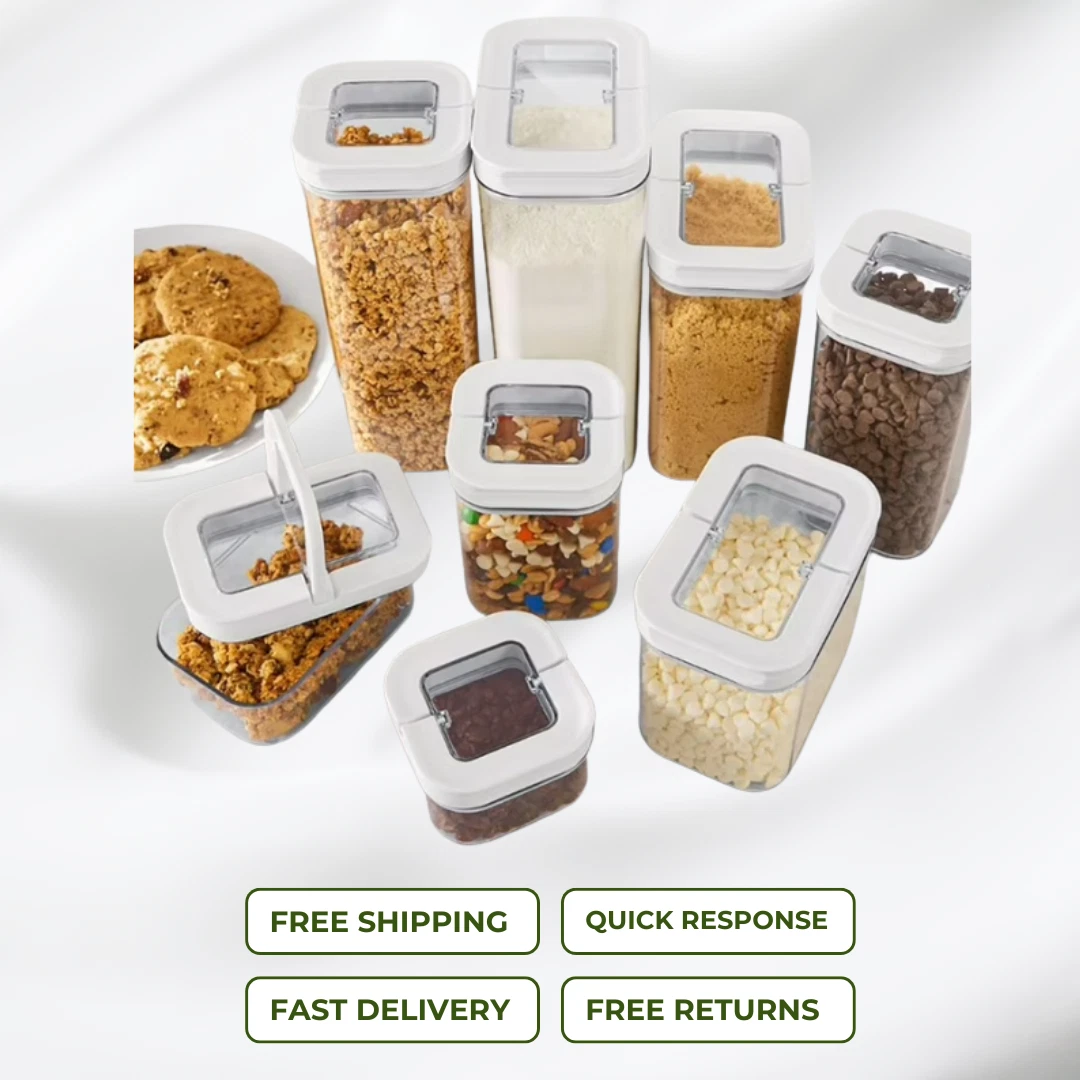 8-Piece Fliplock Pantry Storage Containers Set Airtight Clear Stackable Food New