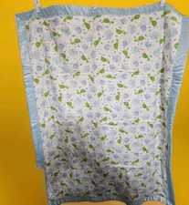 Handmade Baby Blanket 2-Layer Flannel Quilt Satin Trim 41"w x 55" Ocean Animals