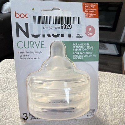 Pack of 3 Boon Nursh Curve Silicone Bottle Nipples - Slow Flow 0m+ NEW