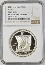 2023 Isle of Man SILVER NOBLE HIGH RELIEF Piedfort 2 oz NGC PF70 ULTRA CAMEO