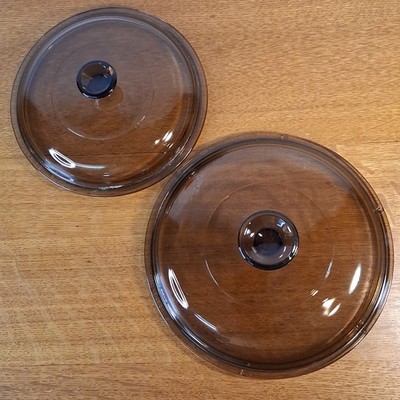 2 Lids PYREX Corning Vision Ware Amber V 1.5 C & V 2.5 C, For 1½ Qt & 2½ Qt Pots