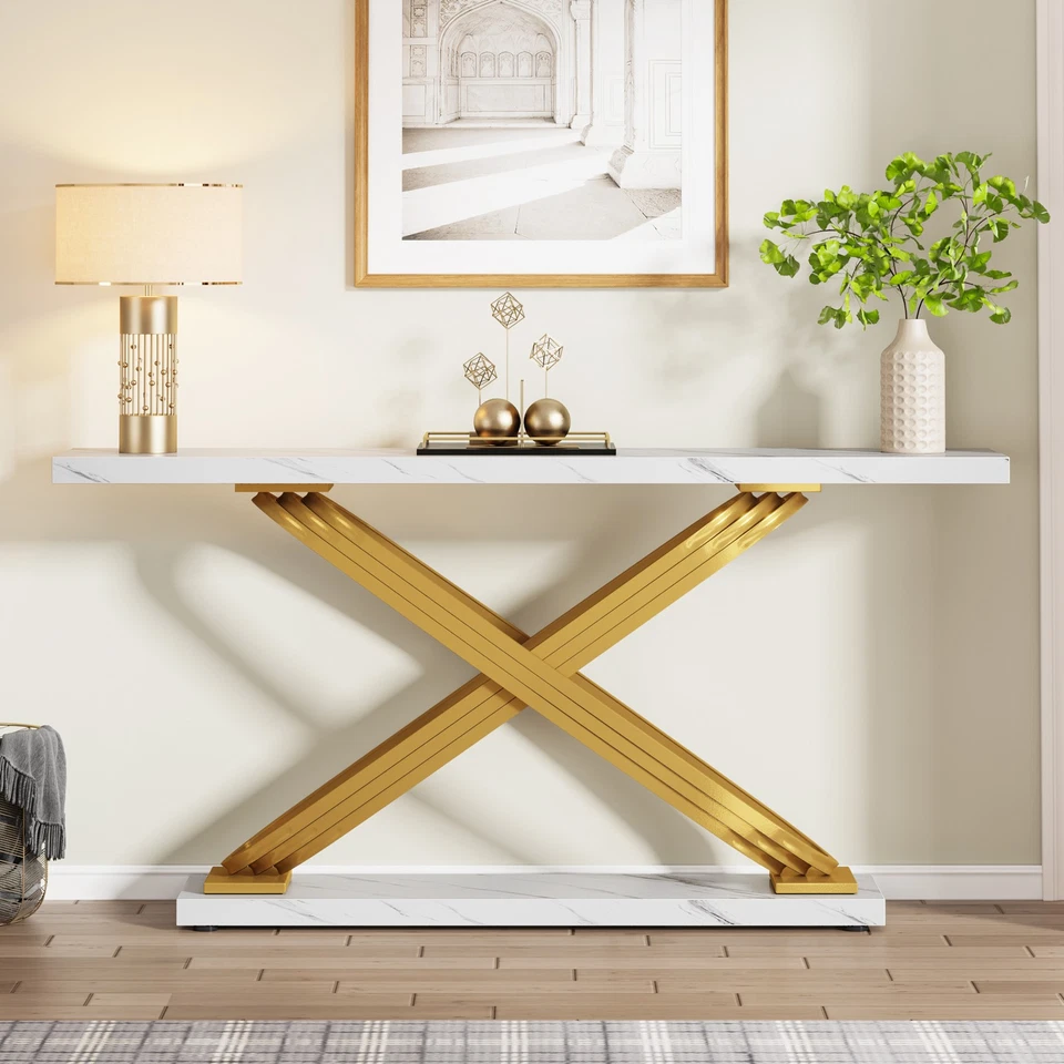 55 Inch Modern Console Table, Gold Entryway Table Behind Couch for Hallway - Image 2 of 4