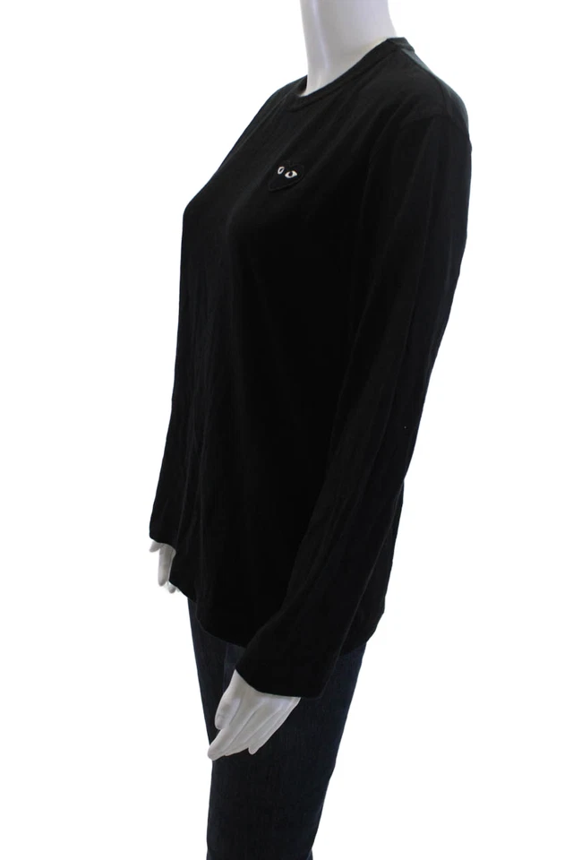 Camiseta Play Comme Des Garcons Para Hombres Negra Algodón Cuello Redondo Manga Larga Talla M Foto 2 de 4