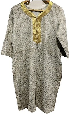 UnisexTraditional Kurta Panjabi Gold Metallic Trim Geometric Festive Wedding SzL