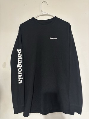 Patagonia T Shirt Mens M Long Sleeve Spellout Black Stretch Responsible Tee