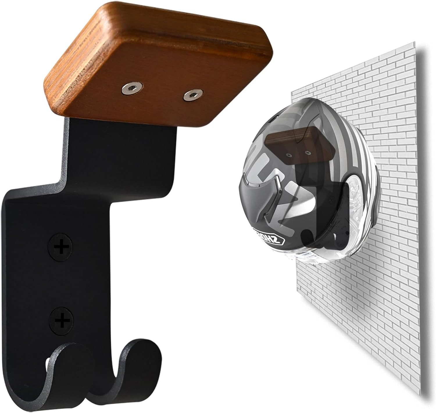 Helmet Holder Wall Mount, Motorcycle Gear Rack with 2 Key Ho