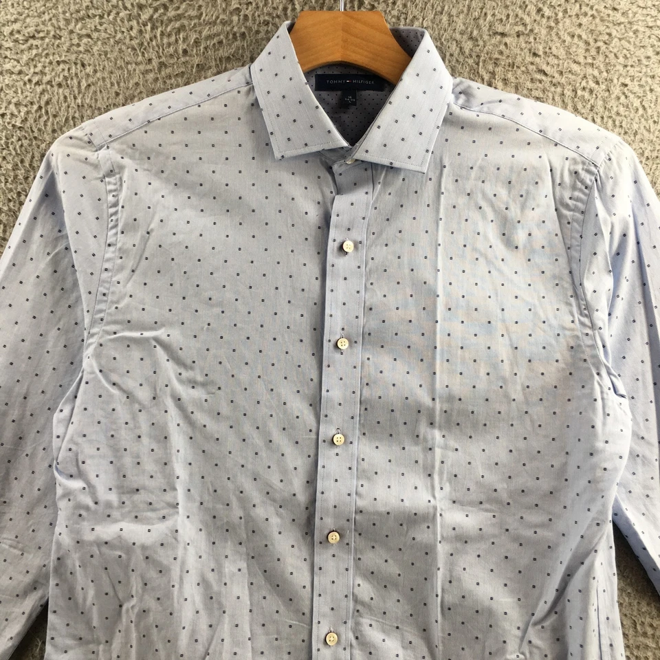 Tommy Hilfiger Dress Shirt Mens L Blue Cotton Slim Fit Button Front Long Sleeve - Image 3 of 4