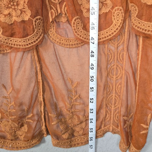 Wishlist Womens L Rust Orange Maxi Dress Boho Embroidered Mesh Sheer Festival - Picture 10 of 16