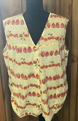  Vintage MoonDance Women's Fruit Print V-Neck Sleeveless Button Blouse Yellow 2X
