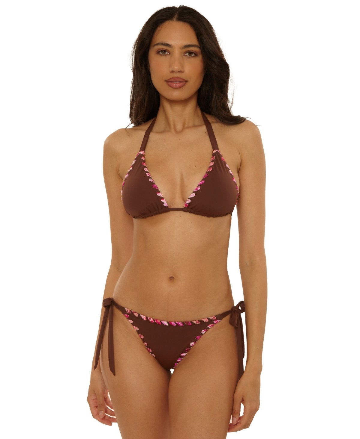 $156 Becca Women's On the Edge Hand Looped Bikini Set Mocha Medium pmy1326