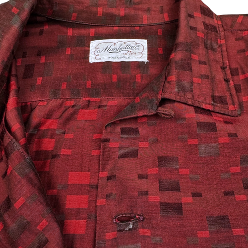 Vintage 50s Manhattan Stamped Shirt Mens M 15-15 1/2 Loop Collar Rockabilly Rare - Picture 11 of 15