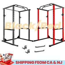 Multi-Function Power Cage Squat Rack 1200LBS Red Black w/J-Hooks for Home/Gym