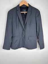 J Crew Super 120s Wool Pinstripe Blazer Women 4P Charcoal Grey Classic Menswear