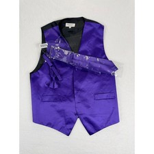 Vittorio Farina Mens Purple Satin Vest Set Bow Tie Necktie Formal Size Medium