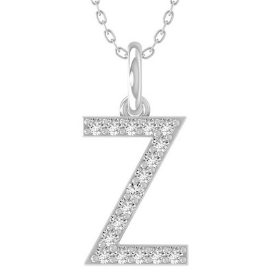 10K Weißgold Diamant Initiale Z Buchstabe Anhänger Halskette 18'' Silber Kabel Kette