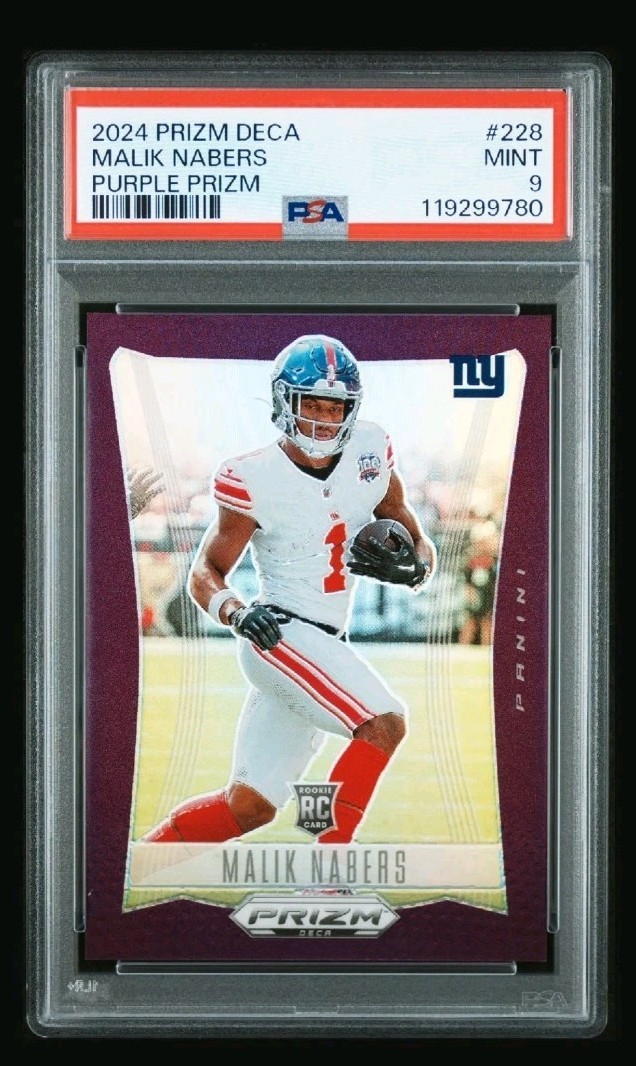 2024 Panini Prizm Deca Malik Nabers Purple Rookie /99 SSP PSA 9