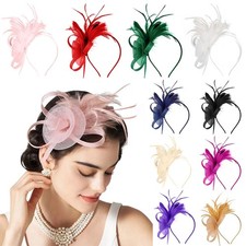 Women Fascinator Hat Headband Feather Mesh Hair Clip Cocktail Tea Party Bridal