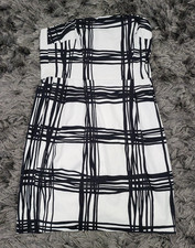 Express Dress Womens 10 White Black Strapless A-Line Plaid Print Party Cocktail