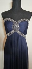 Xscape Joanna Chen Women's Prom Embellished Sweetheart Strapless Gown Navy 8