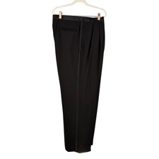 Mens Black 100 Wool Pleated Tuxedo Trousers Satin Trim Formal Pants 42x29