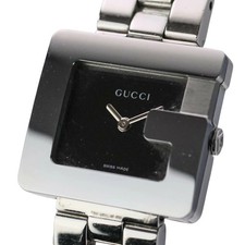 Used GUCCI 3600L G-Logo Square Black Dial Silver Women's Watch JAPAN