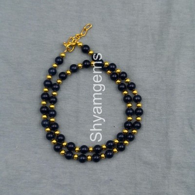 Blue Goldstone Necklace 8mm, Sparkly Gemstone Beaded Necklace , Midnight Blue G