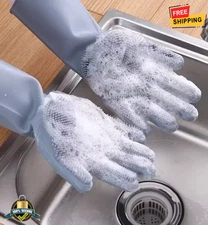 Magic Silicone Dishwashing Gloves Rubber Scrubber Gloves Kitchen Cleaning Tools