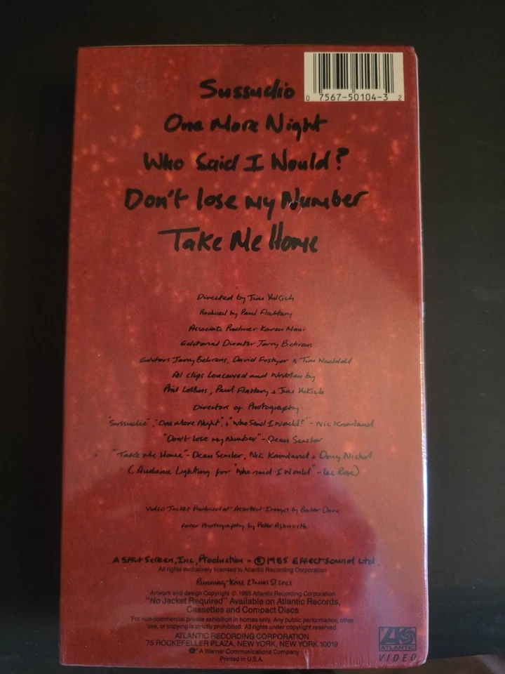 Phil Collins NO JACKET REQUIRED EP VHS 1985 SEALED Atlantic Video 50104-3 - Image 2 of 4