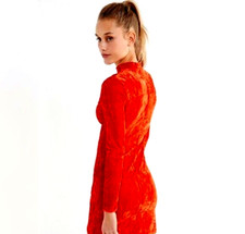 women red turtleneck 3/4 sleeve crush velvet dress by Urban Outfitters size M