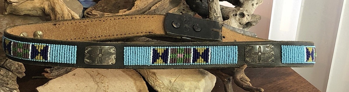 21. SACAJAWEA Southwestern 925 Sterling Blue Seed Bead Buckle Belt 