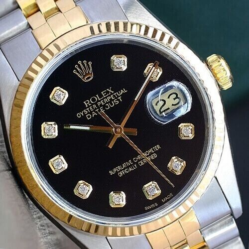 Rolex Datejust 16013 Two Tone Jubilee Bracelet with Black Diamond Dial