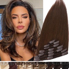 8PIECES Clip In 100 Real Remy Human Hair Extensions BROWN/Ombre Full Head 8-24"