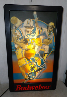 Vintage 1992 Budweiser Beer Sports Lighted Sign Football Baseball