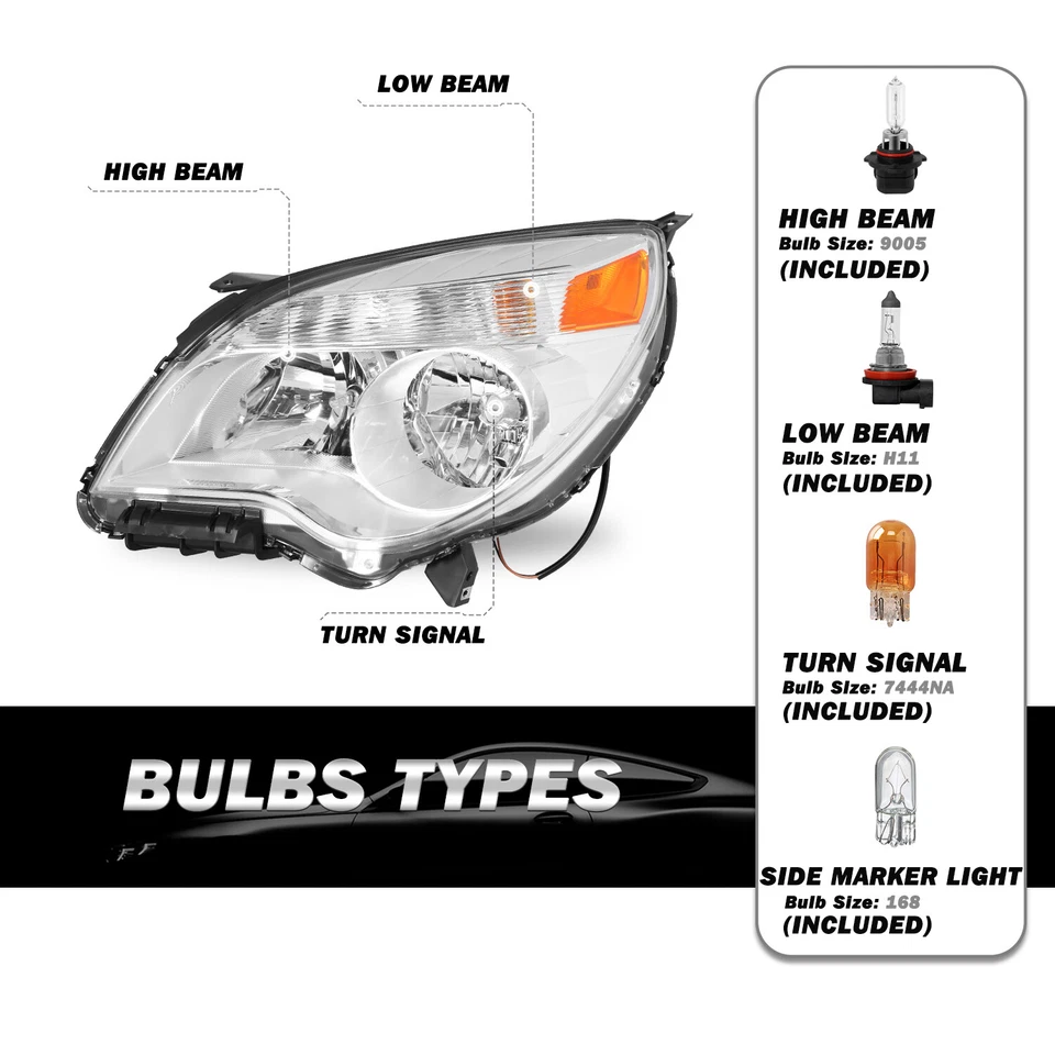 For 2010-2015 Chevy Equinox LS / LT Halogen Chrome Headlights Pair W/ Bulbs - Image 4 of 4