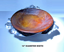 LOW PRICE ELEGANT 12" DARKENED CEDAR BOWL w 14" HANDMADE POLISHED ALUMINUM STAND