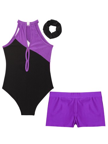 Kids Girls Bodysuit With Shorts Gymnastics Rompers Yoga Leotard Gym Dance Sport - Picture 61 of 113