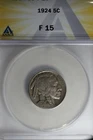 1924 .05 ANACS F 15  Buffalo Nickel, Indian Nickel, 5 Cent Piece