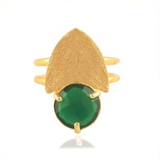 Green Quartz Ring Yellow Gold Plated Double Layer Adjustable Statement Ring