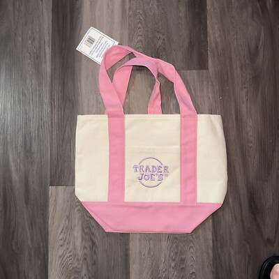 Trader Joe's Pink Pastel Mini Canvas Tote Bag 2025 LIMITED EDITION NEW Easter