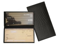 Black Fine Leather Plain Standard Checkbook Cover Long Wallet Croc Cowboy Style