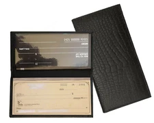 Black Fine Leather Plain Standard Checkbook Cover Long Wallet Croc Cowboy Style