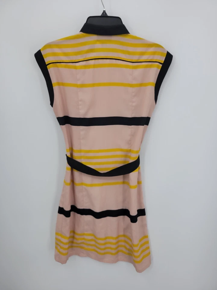 Vestido feminino Jason Wu para Target pequeno rosa listra preta plissada com cinto anos 70 - Imagem 2 de 4