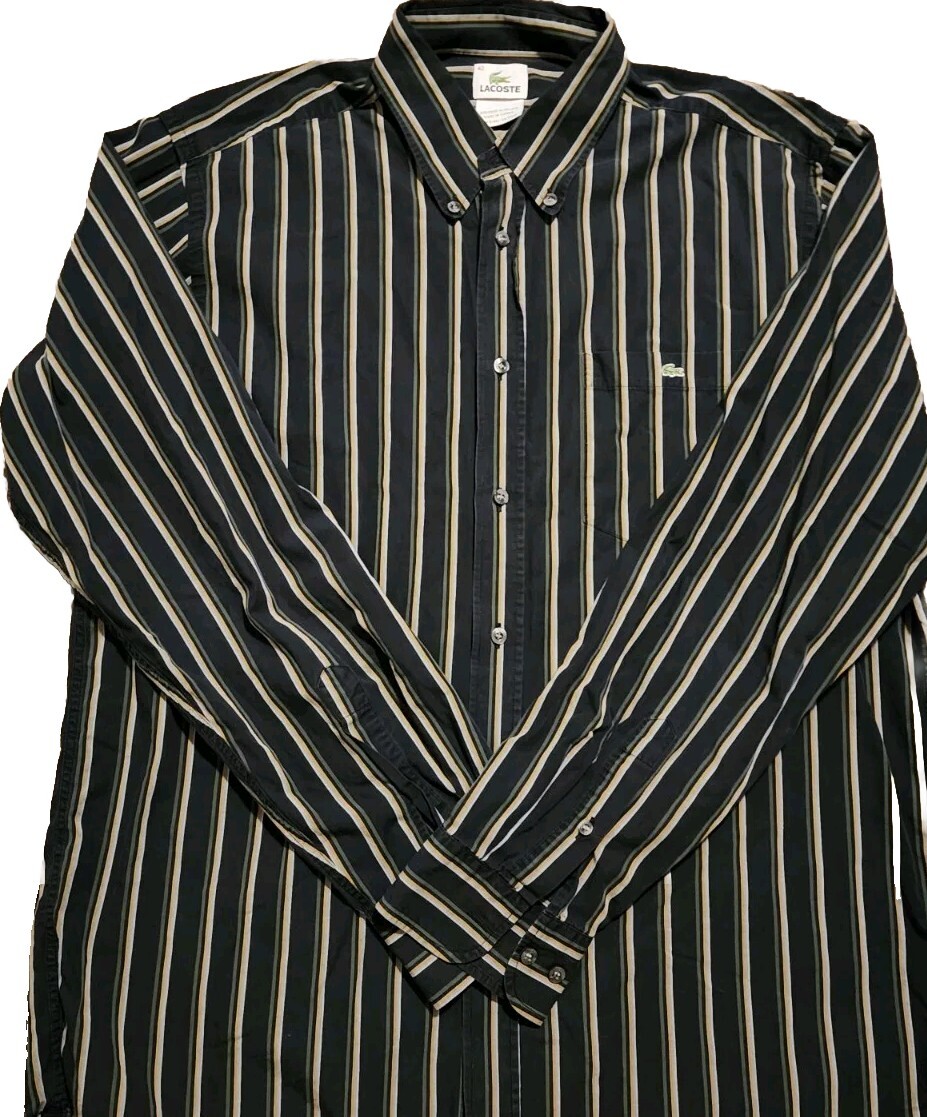 Lacoste Men's Long Sleeve Black Multicolor Striped Button-Up Shirt