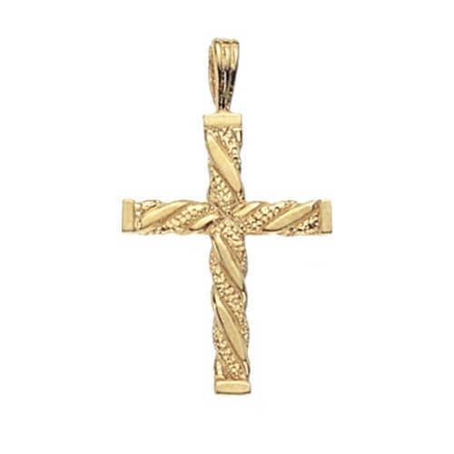 Ciondolo Croce In Oro Giallo 9Ct Design A Treccia Media Cristianesimo Cresima