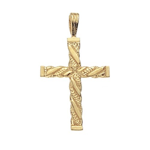 Pendentif croix en or jaune 9 ct corde tordu design christianisme moyen baptême - Photo 1/3