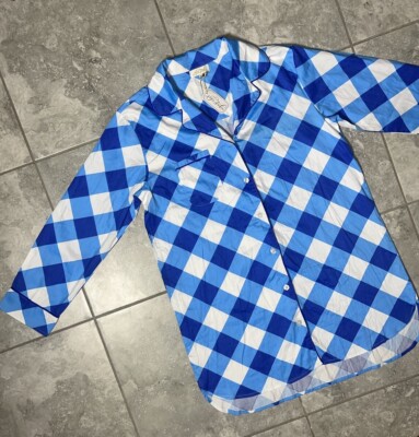 Jayes Studio Buffalo Check Print Button Long Sleeve Sleep Shirt Dress New XL