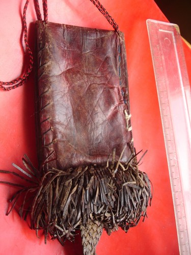 Niger Tuareg leather wallet purse bag + internal pockets + a double SILVER cross - Picture 19 of 19