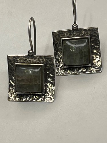 SILPADA Sterling Silver 925 Green Peridot Square Earrings W0659 RARE HTF - Picture 3 of 10