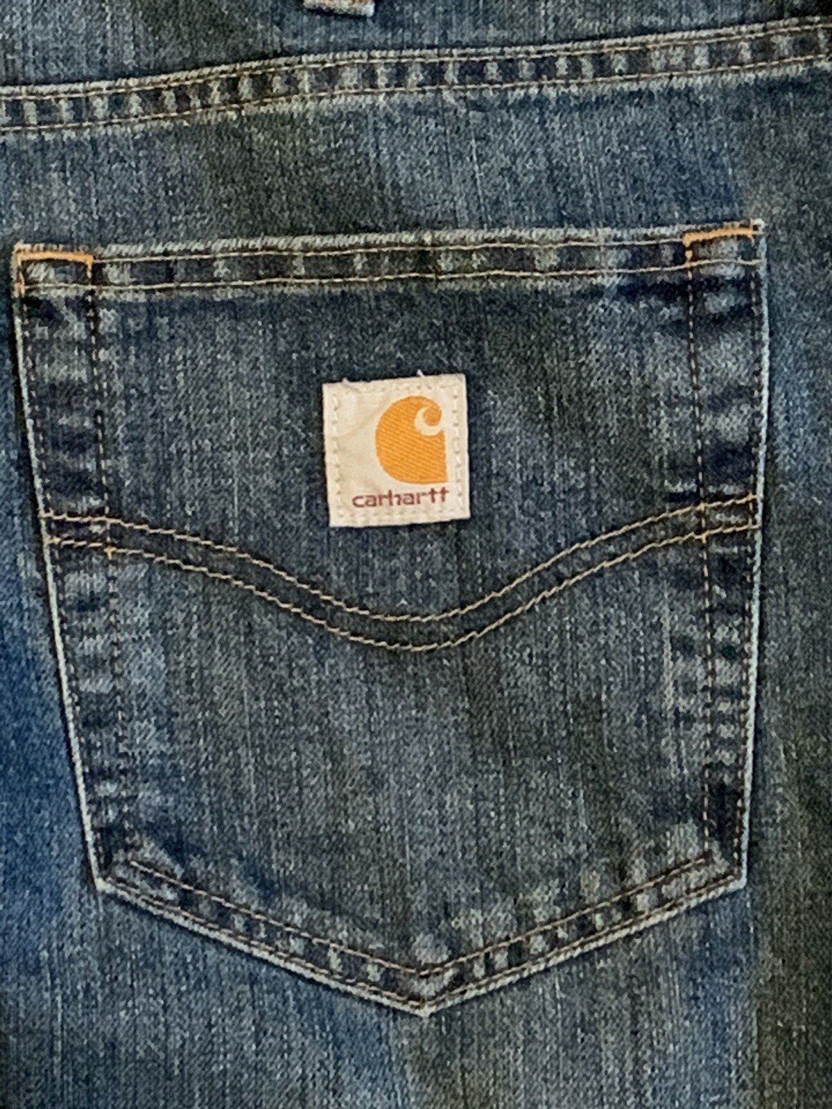 Carhartt Mens Jeans 34 x 30 Medium Blue Relaxed Fit Denim Work Pants Logo B03